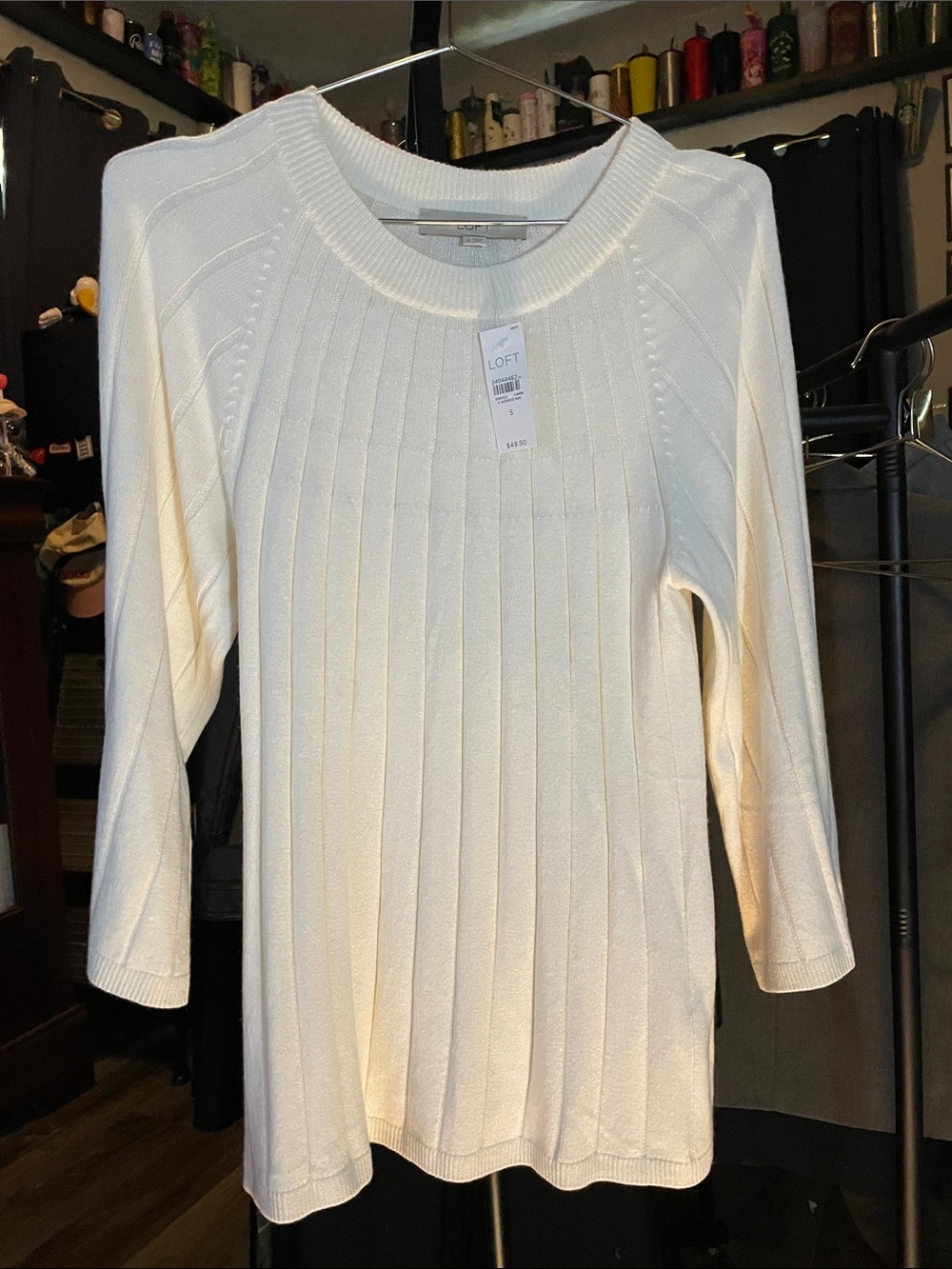 LOFT Cream Ribbed Knit Pullover Sweater